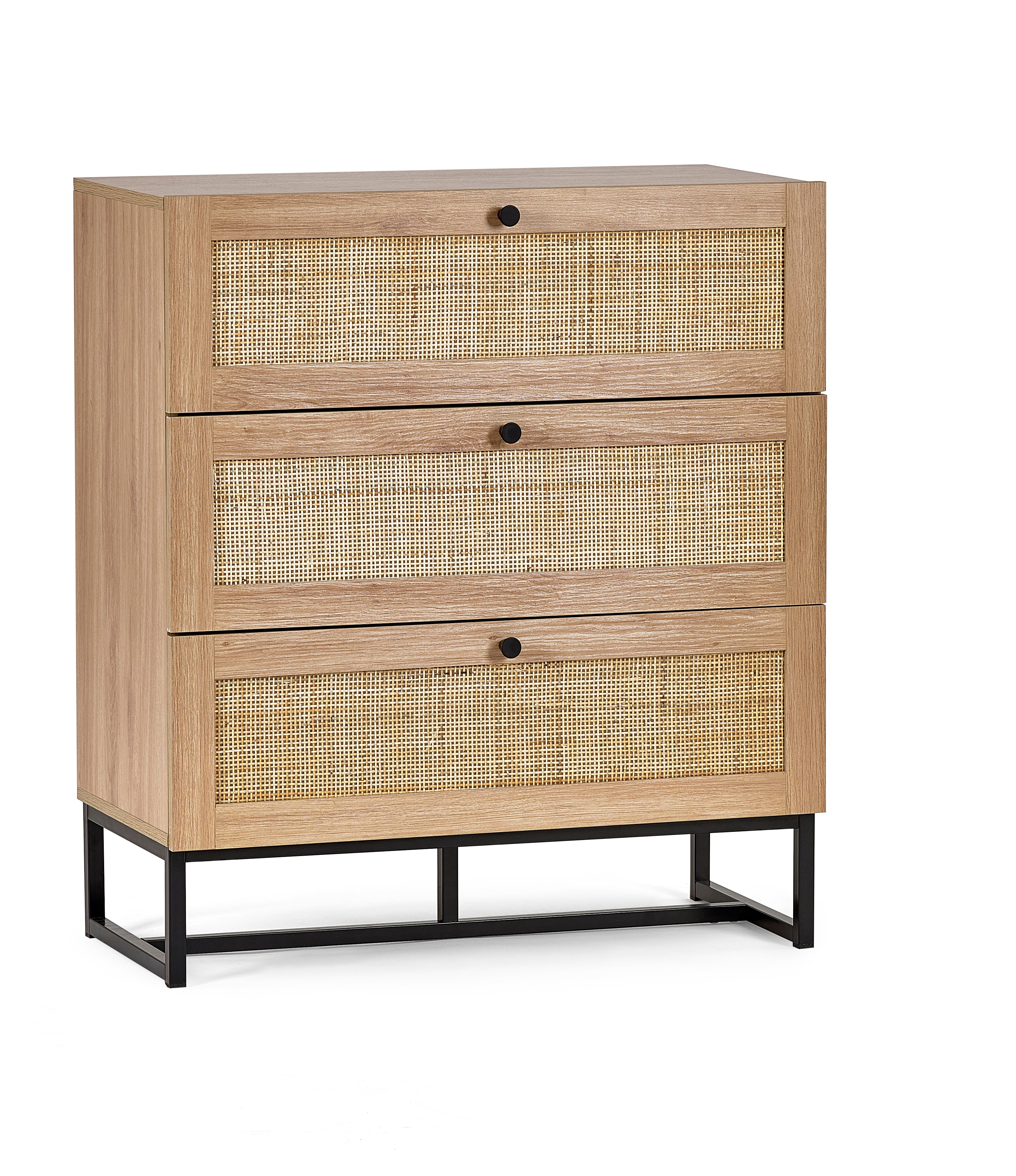 Clermont Oak Wood & Rattan Chest of Drawers | 3 Drawers
